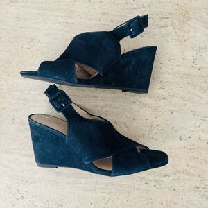 Pelle Moda Blue Suede High Wedge Heels SEE DESCRIPTION